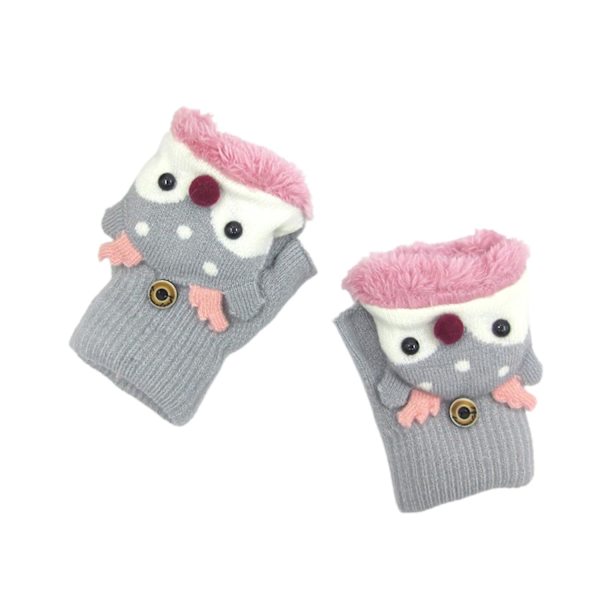 Cartoon Rentier Barnvantar Halvfinger Vinter Konvertibla Flip Top Varma Plysch Stickade Vantar Grey