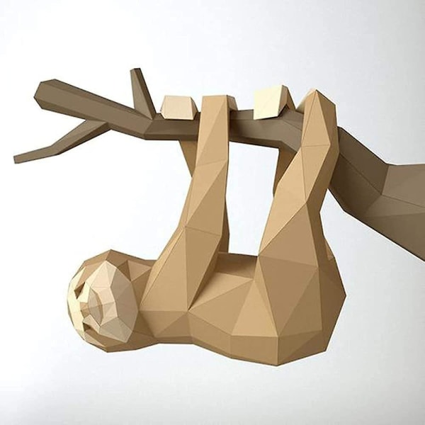 Forhåndsklippet papirhåndverk, 3d veggdekorasjonspapir, 3d origamiskulptur, papirform 3d dovendyr utskåret leketøy Håndverksaktivitet for småbarn, 52x19x36c