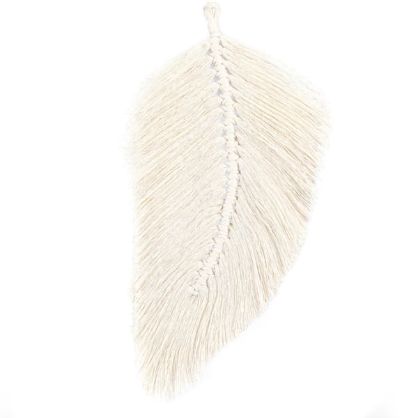 Macramé väggdekoration blad fjäder boho dekor bomullssnöre nordisk stil vävnad leksak barnrum tofsar dekor hem White
