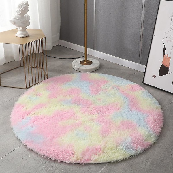 Tie-dyed Round Rug Living Room Tea Table Home Bedroom Children's Room Plush Salon Decoration Floor Mat Rug