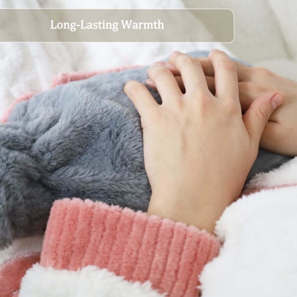 Varmvattenflaska med fluffigt överdrag - Mjuk lyx, 2L stor varmvattenflaska som en fantastisk present till kvinnor och män, varm varmvattenpåse för sängen, mysiga nätter