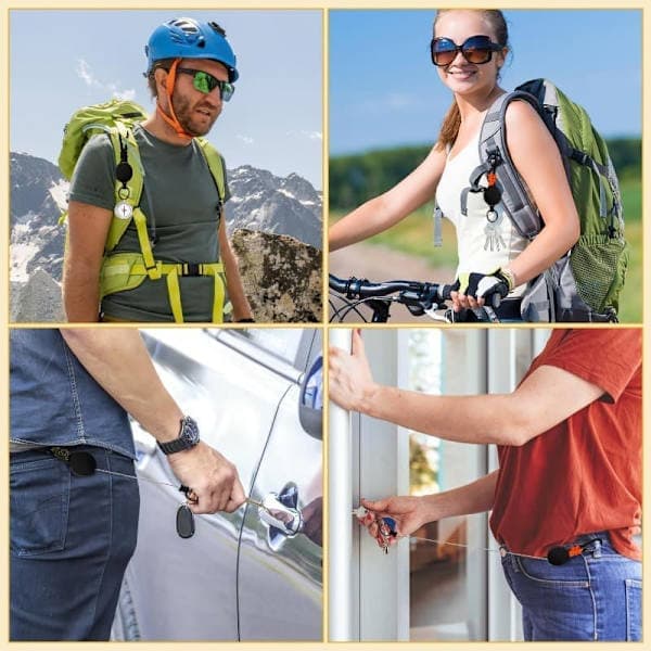 Kraftig infällbar nyckelring 3/4-pack – karbinhake och märkesrulle med 60 cm stålkablar C-4-pack C-4-Pack C-4-Pack