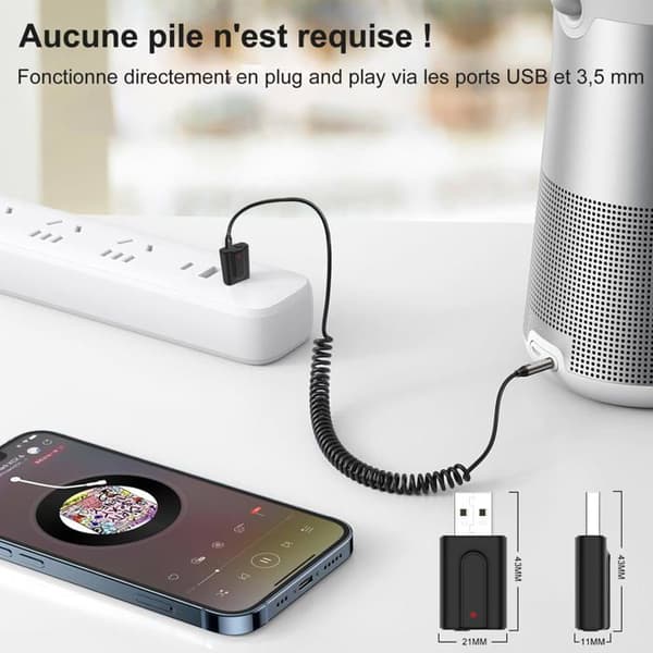 USB Bluetooth 5.0-adapter for TV, 2-i-1 Bluetooth-sender/-mottaker, bærbar lydsender med 3,5 mm jack