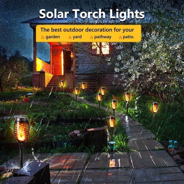 12 LED Solcellelamper, 54cm, Udendørs Havedekoration med Flakkende Lys, 6-pak