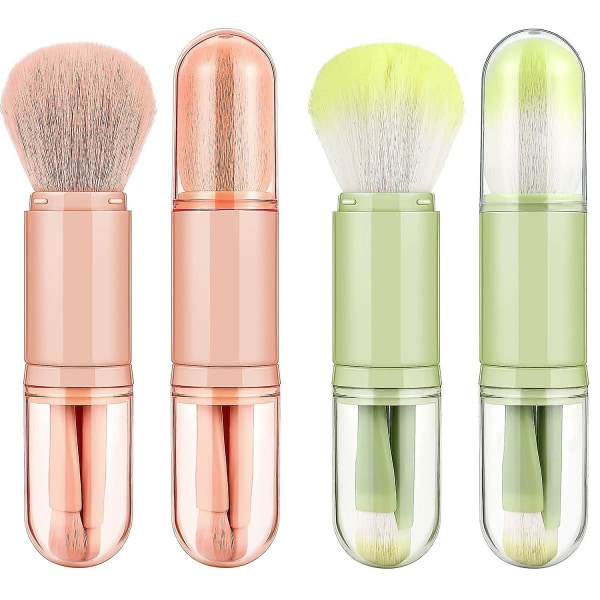 2 stk. Lille Makeup Pensel Sæt 4 I 1 Makeup Pensel Bærbar Rejse Lip Pensel Foundation Blanding Pudder Pensel Indtrækkelig Mini Ansigts Kosmetik Makeup