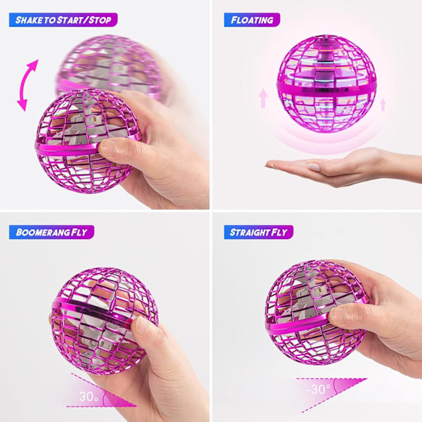 Flyvende kuglebold svæve legetøj - Kosmisk kugle flyvende spinner med 360° roterende RGB lys, håndcontroller mini drone, flyvende underkopbold Purple