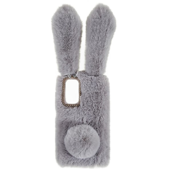 For Xiaomi Redmi Note 11 4g (qualcomm) Fuzzy Fluffy Bunny Ear Case Myk plysj fleksibel Tpu Rhinestone Decor Bakdeksel Light Grey