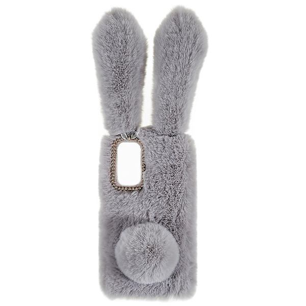 Til Xiaomi Redmi Note 11 4g (qualcomm) Fuzzy Fluffy Bunny Ear Case Soft Plush Fleksibel Tpu Rhinestone Dekor Bagcover Light Grey