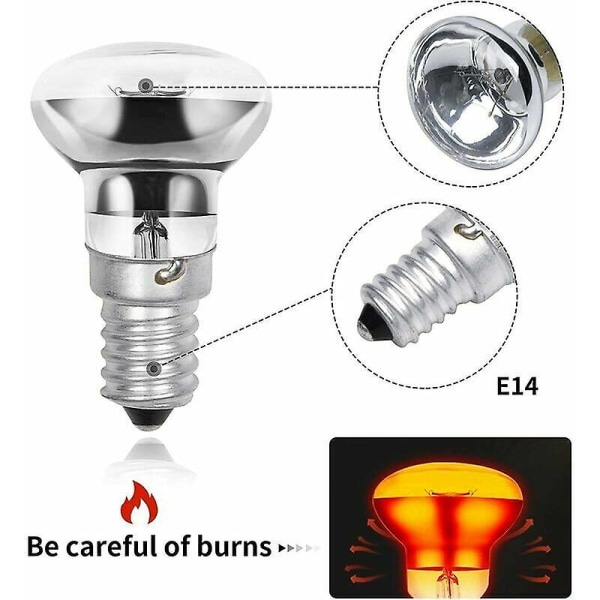 R39 E14 40w Lava Lampe Pærer, Edison Skrue Ses Reflektor Små Lava Lampe Pærer, Varm Hvit 2800k R39 Dimbar (2 Pakke) Zhuoxuan