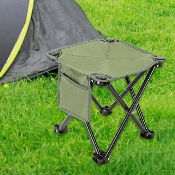 Fällbara campingpallar, lätta säten i Oxford-tyg, snabbmonterade stolar, integrerade sidofickor