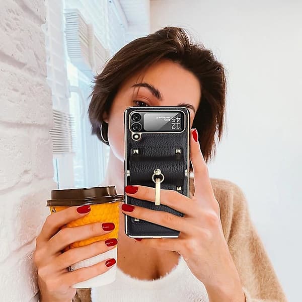 Lämplig för Samsung Zflip3 Samsung Mobilskal Vikbart Ringfodral svart black