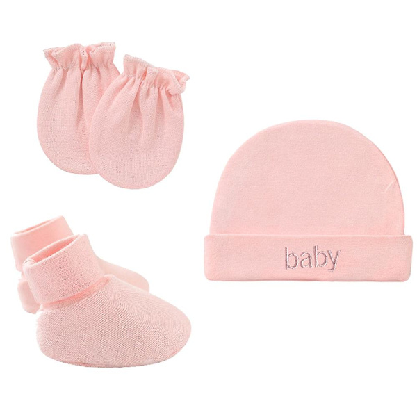 Nyfødt dekkhette Anti-ripe hansker Baby Baby Cap Anti-ripe ansiktshansker fottrekk pink