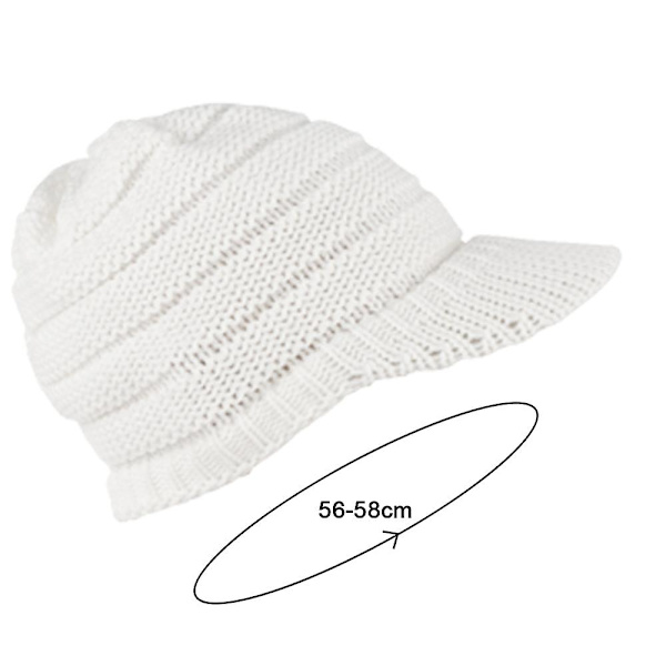 Dame Vinter Strikket Lue Vinter Bremskjerm Lue Hatter For Kvinner Slouchy Lue Cap Med Visor Varm White