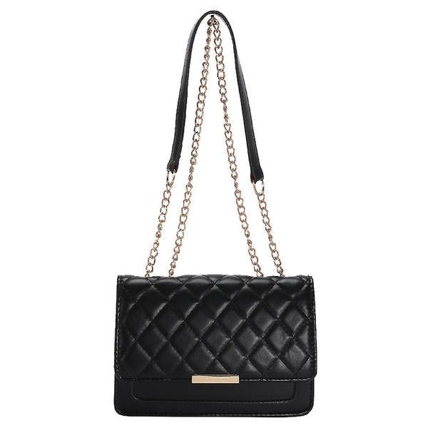 Lille Quiltet Crossbody Taske til Kvinder Quiltet Skuldertaske Pung Håndtaske med Kædestrop Sort black