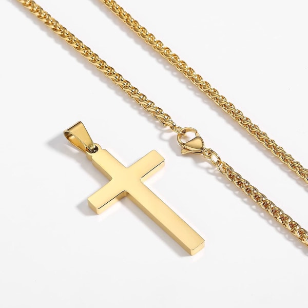 Kors Halsband för Män Pojkar Kvinnor 16-24 Tum Rostfritt Stål Korshänge Kedja Religiös Present Black 20 Inches