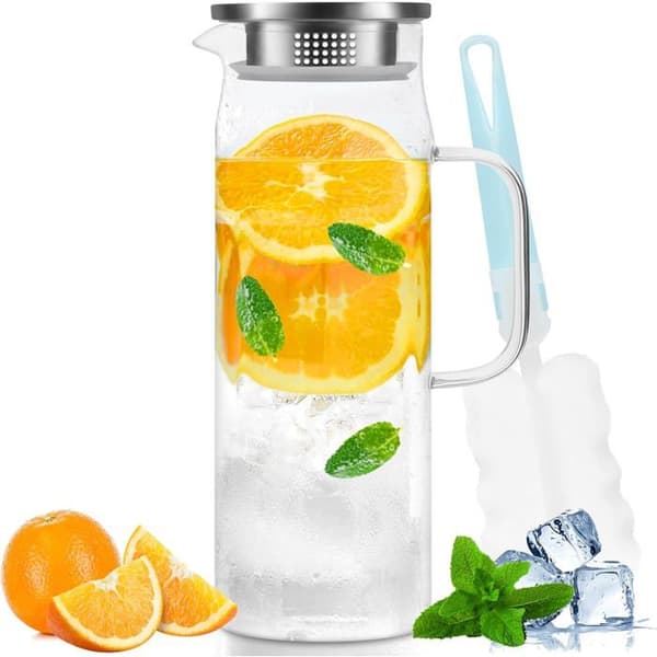 Vattenkaraff, Glaskanna, Glaskanna med lock och handtag - 1,5 liter