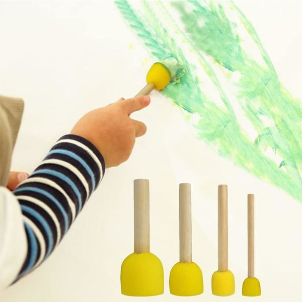 X 5 st Färgpenslar Supermjukt Huvud Användarvänlig Trä Rund Svamp Skumborste DIY Målningstillbehör Skolmaterial