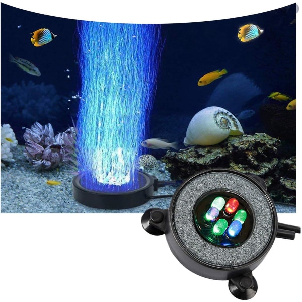 Led Aquarium Air Stones Fish Tank Bubbler Light Air Stone Diffuser Dekorlampe med Sucker Fargerik bakgrunnsbelysning (2,2 tommers lysdisk (ingen fjernkontroll))