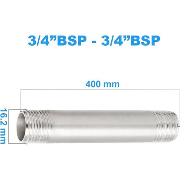 Stk 400mm 3/4\" x 3/4\" Utvendig BSP Nipler Støpt Rør 304 Rustfritt Stål Rørdeler
