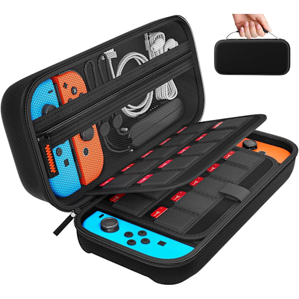 Bryter kompatibel med Nintendo Switch/Switch OLED - Bæreveske med 20 spillkassetter, Veskepose for Nintendo Switch(Svart)