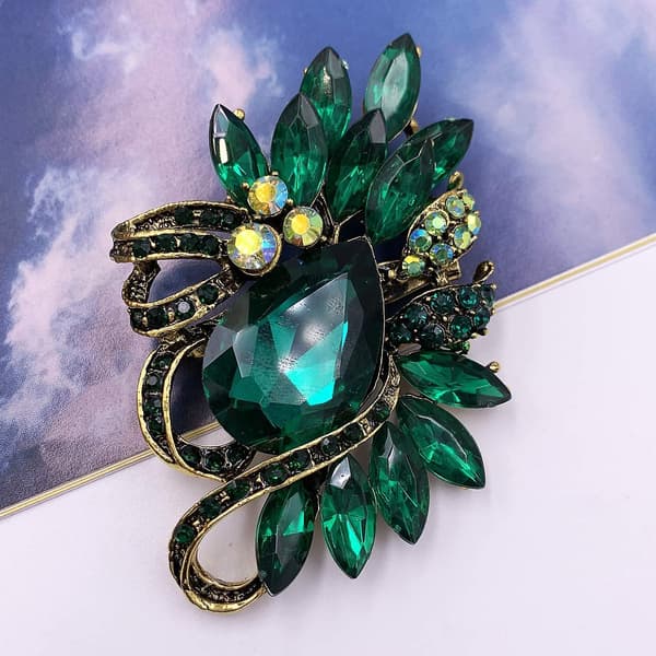 Blad Rhinestone Statement Brosch Pin Klänning Smycken Tillbehör