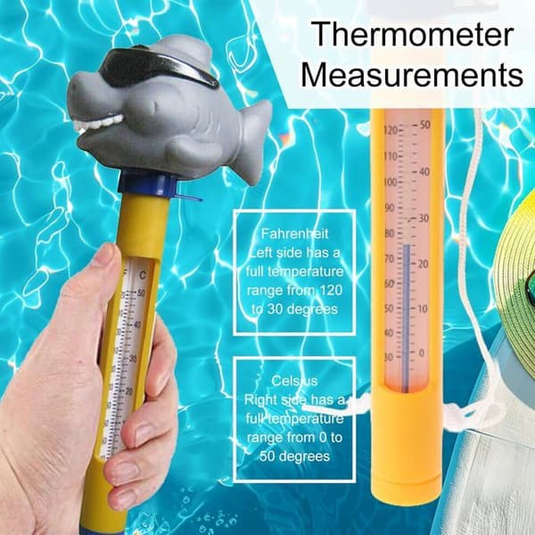 Svømmebassintermometer, flydende termometer, flydende pooltermometer, pooltermometer med snor (haj)