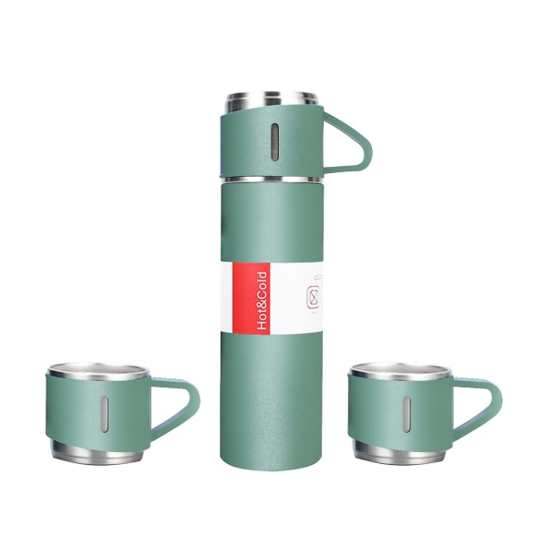 500L isolert termosflaske med 2 ekstra kopper Kaffereisekrus i rustfritt stål Lekksikker kaffe T Green
