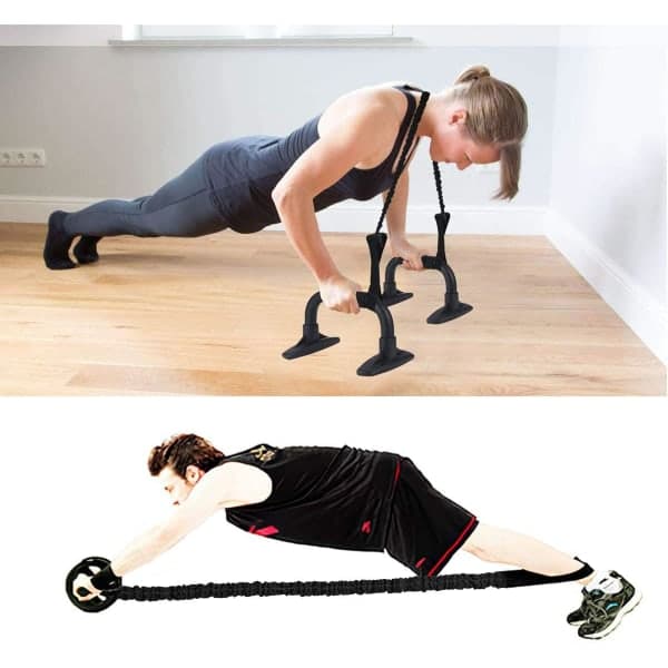 1 par Ab Roller Wheel Pull Rope Resistance Band Trainer Abdominal Slimming Fitness Extra Pull Belt