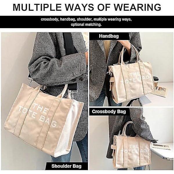 Canvas Tote Bag för kvinnor - Resväska Tote Bag Handväska med dragkedja Mode Axelväska