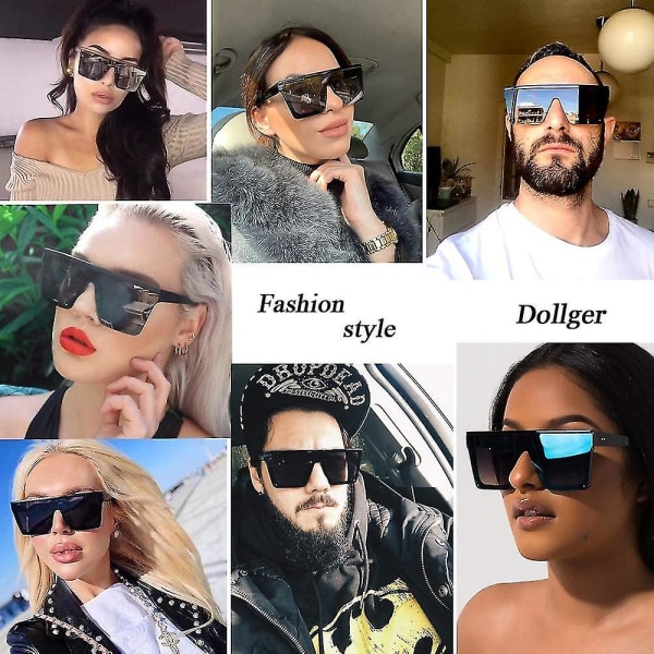 Krpc-square överdimensionerade solglasögon för kvinnor män mode platt topp stor svart ram nyanser