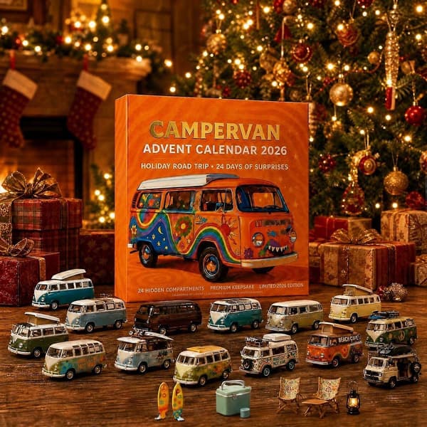 2026 Autocamper Julekalender med 24 flade akryl samleobjekter, Nedtælling til jul Overraskelsesgave til camping- og rejseelskere