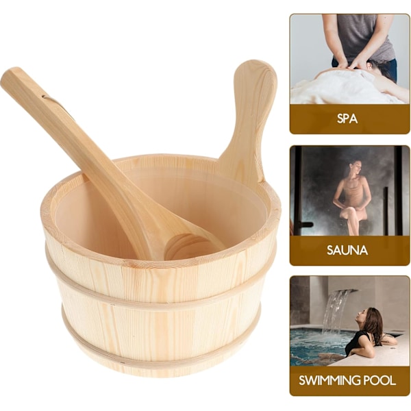2 stk Sauna Træspand og Øse Sæt Sauna Vandspand Træøse Sæt Tønde Sæt Sauna Damp Vand Tilbehør 4L