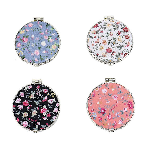 Sett med 4 retro blomster sminke speil for håndveske, sammenleggbar kompakt reise lomme