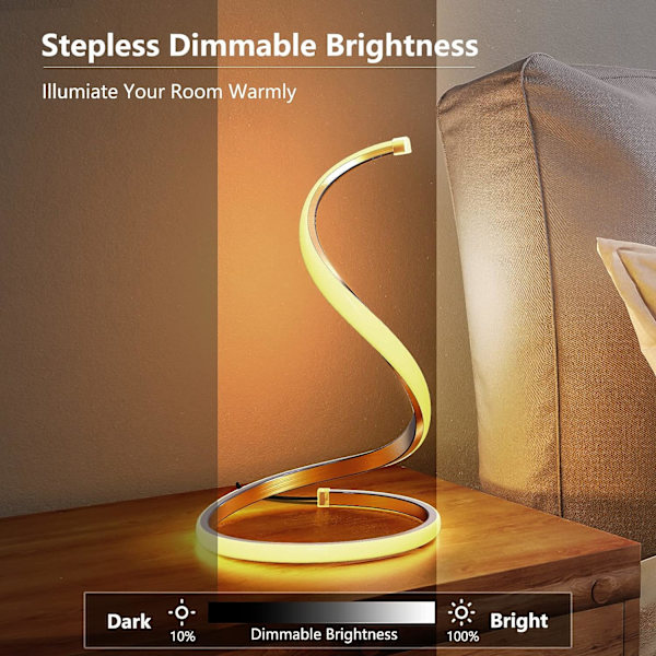 Spiral LED-bordslampa, modern 3-färgs dimbar skrivbordslampa med minimalistisk belysningsdesign och touch-kontroll, kreativ snygg smart lampa för sovrum