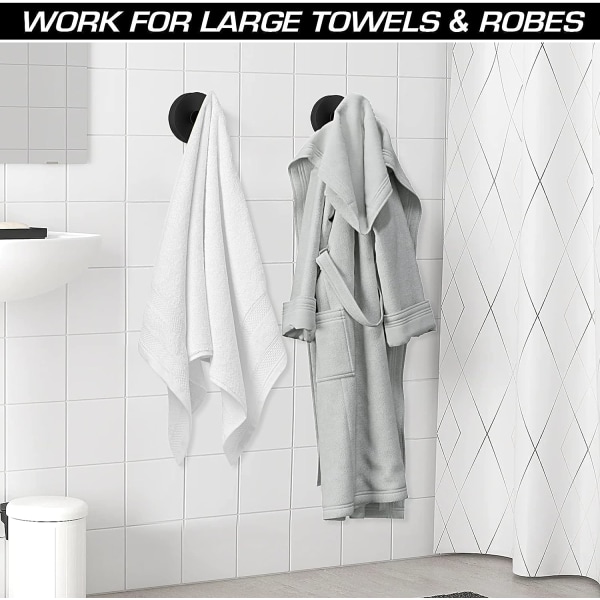 Håndklædekroge, 4 pakke sorte knage til vægmonteret, badeværelsesdørkrog til væg, sorte kroge til håndklæder, badeværelseskrog
