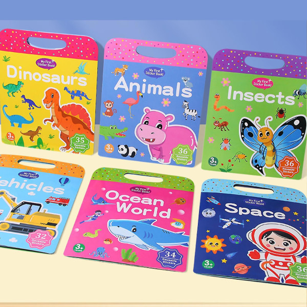 Återanvändbar geléklistermärkebok för barn, aktivitets- och inlärningsbok för toddler , förskoleupptagen tyst bok, reseleksaker för 3-6 åringar 6 Theme