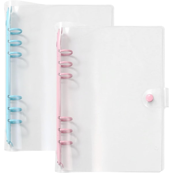 A5 Ringbind, 2-pak A5 gennemsigtig vandtæt PVC-bind, 6-rings blød notesbogsbind løsbladsbind, genopfyldelig notesbog rund ringbind