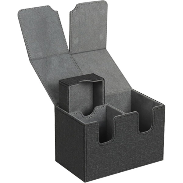 Trading Card Game Box,Card Game Boxes - PU Läder Kort Spel Förvaring Väska med Magnetisk Stängning,U Form Spår Solid Konstruktion Bridge Box Grey
