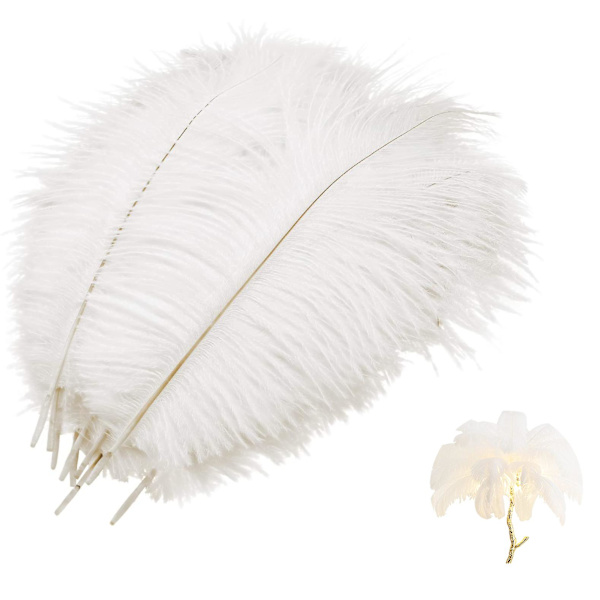 Mwoot 10 stk Naturlige Struds fjer, Struds fjer Plume til bryllup fest bord centerpiece dekoration (hvid, 25-30cm)