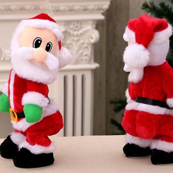 Jultomte med Sång och Rörelse - Elektrisk Sjungande Jultomte Plyschleksak, Dansande Jultomte Bordsprydnad, Jul- och Födelsedagspresent