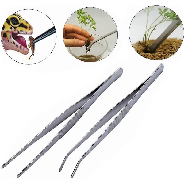 10 tommer rustfrit stål lige og buede niptang 2 stk spids pincet til Crday plante