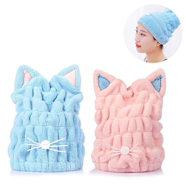 2 stk Hår Tørkehette, Myk Mikrofiber Hår Tørkehåndklær