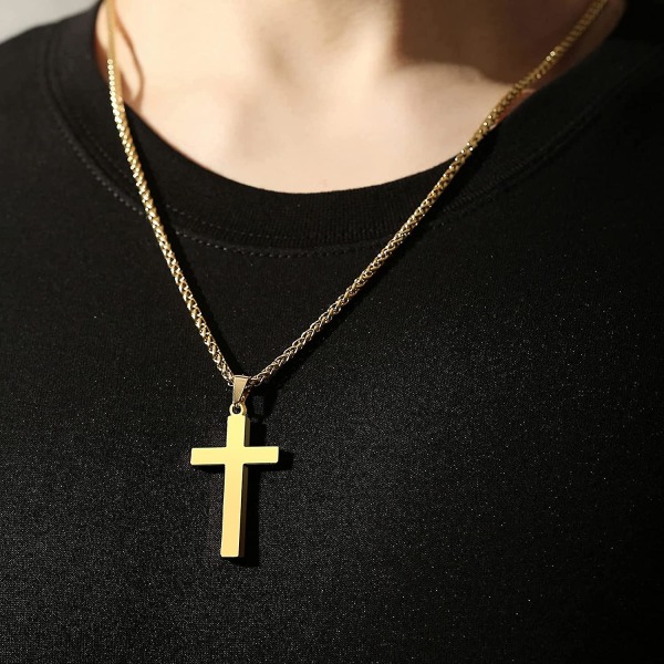 Kors Halsband för Män Pojkar Kvinnor 16-24 Tum Rostfritt Stål Korshänge Kedja Religiös Present Black 18 Inches