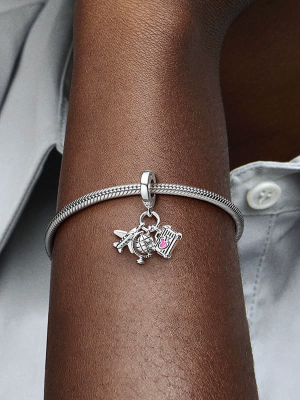 Pandora - Berlock med flygplan, jordglob och resväska - Sterlingsilver
