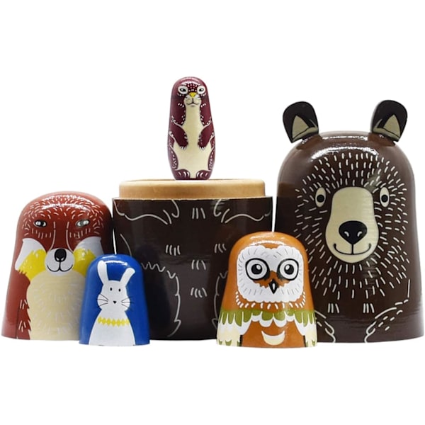 Ryska Nesting Dolls - Björnträdockor i trä Matryoshka för barn Handgjorda söta tecknade djur Mönster Nesting Doll Toy Stacking Doll Set om 5