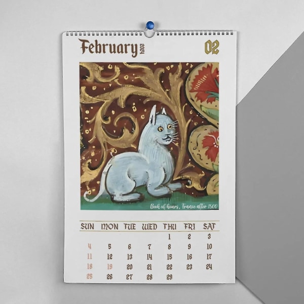 Kalender med medeltida katter 2024, kalender med fula medeltida katter 2024, väggkalender med fula medeltida kattmålningar, kalender med konstiga medeltida katter 2pcs