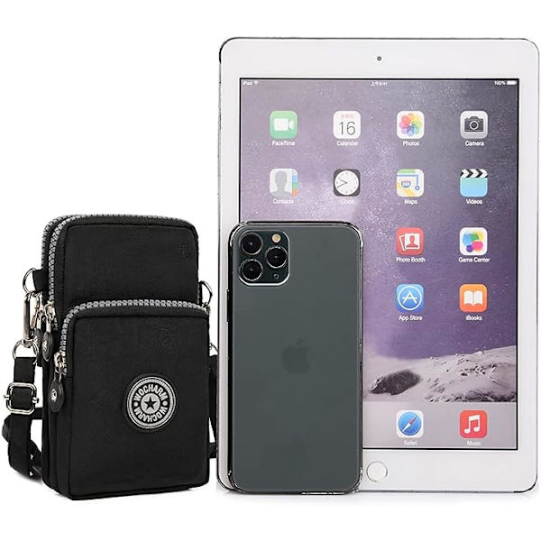 Dam flickor nylon design liten crossbody axelväska handledsväska handväskor(svart)