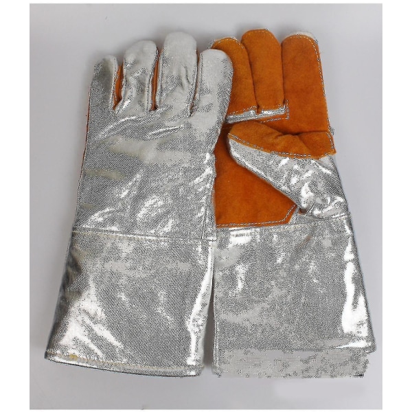 Højtemperaturbestandige handsker 1000 grader Brandsikker Anti-skoldning Varmeisolering Smeltede aluminiumsfolie Fem-fingers ovn Mikrobølgeovn