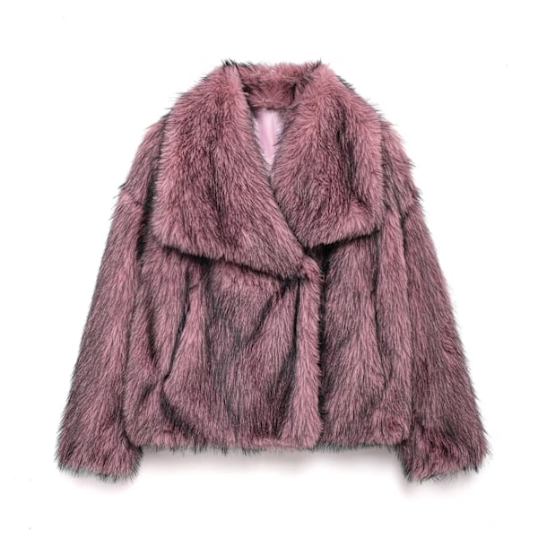 TRAFZA - Kvindes kort jakke i kunstig læder, tyk og varm langærmet frakke, ensfarvet, elegant, trendy, vinter purple pink M