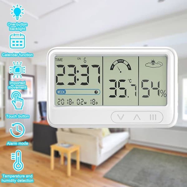 Digitalt indendørs termometer og hygrometer med touch-baggrundsbelysning til hjemmet, kontoret og drivhuset